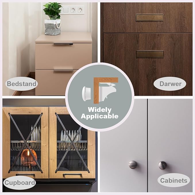 Magnetic Drawer Locks for Baby Proofing, Child Safety Magnet Cabinet Lock, Safety First Adhesive Magnetic Locks for Cupboard and Pantry Door (4Locks + 1Key)