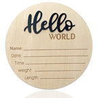 Baby Announcement Sign, 5.9 Inch Wooden Hello World Newborn Signs, Birth Announcement Sign, Baby Shower Hospital Nursery for Newborn Boys and Girls (Black)