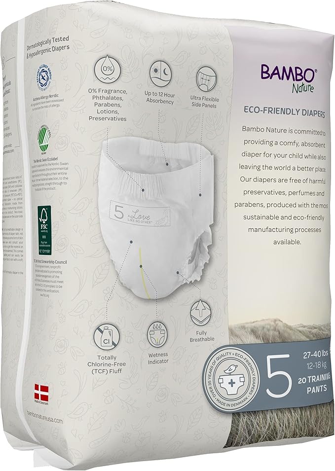 Bambo Nature Hypoallergenic Training Pants, Premium Eco-Labeled Training Pants, Totally Chlorine-Free, Skin Friendly - Size 5 (60 Count)