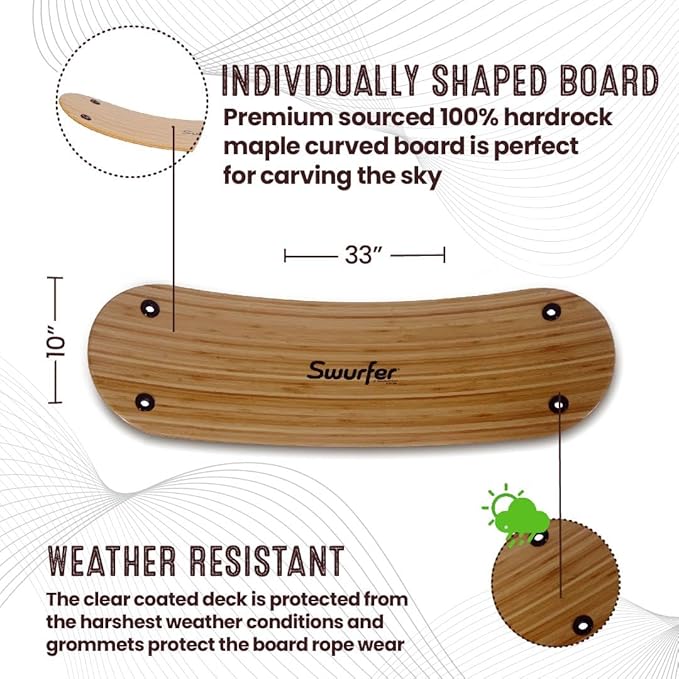 Swurfer TreeSkate Skateboard Swing, Outdoor Stand Up Surf Swing, Holds Up to 200 lbs, Ages 6 and Up, Adjustable Handles, Grip Tape, Kids Outdoor Play Equipment for Children and Adults (Waves)