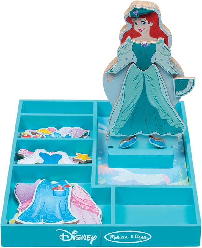 Melissa & Doug Disney Ariel Magnetic Wooden Dress-Up Doll Pretend Play Set (35 Pieces) Magnetic Dolls, Pretend Play & Preschool Toys for Kids Ages 3+