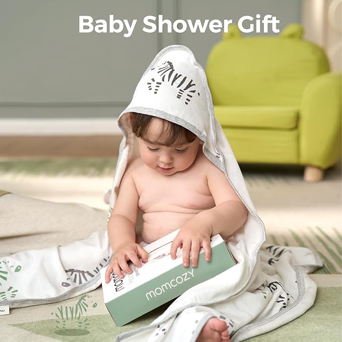 Momcozy Best Wishes Baby Towel with Hooded-Original Design Baby Towel Set -Soft & Absorbent- Shower Gifts or Bath Essential for Infant, Newborn, Toddler