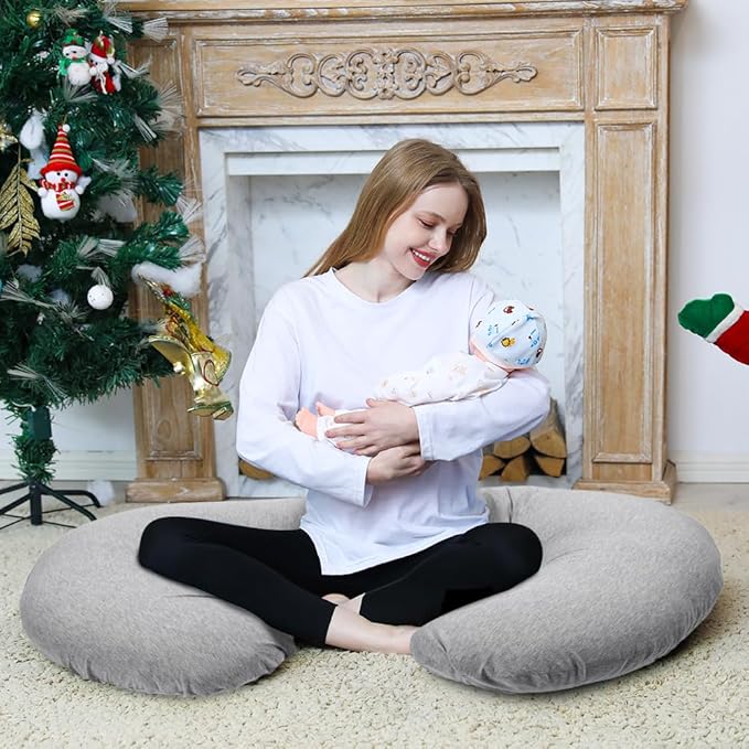 Chilling Home Pregnancy Pillow, C Shaped Full Body Pillow Maternity Pillow for Women 55 inch, Pregnancy Pillows for Sleeping Pregnant Must Have with Jersey Removable Cover,Grey
