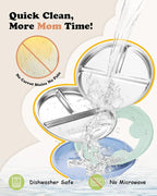 Stainless Steel Toddler Suction Plate with Lid, Deeper 9" Divided Plates with Removable Silicone Sleeves for Kids, Non Toxic & BPA Free | Unbreakable Baby Snack Dishes Set of 2, Blue & Gray