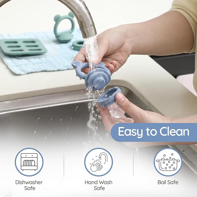 2 Pack Silicone Baby Fruit Feeder with Mini Freezer Tray, Breastmilk Popsicle Molds for Baby Teething Relief, Fresh Food Feeder for Safe Infant Self Feeding, Extra Food Pouches