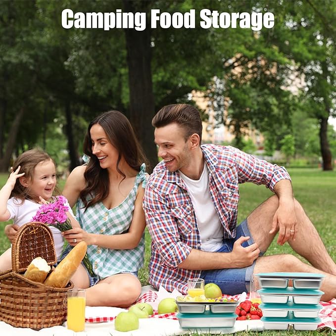 Stainless Steel Snack Containers with Lids - condiment containers with lids, reusable double compartment snack containers, Grab and Go Snack Containers Dishwasher Safe for School, Work, travel