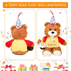 Singing Dancing Teddy Bear with Light Up Candle Playing Happy Birthday Song – Musical Interactive Plush Toy Stuffed Animal Birthday Gift for Kids Adults, 12”