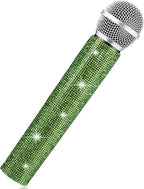 Sanwuta Fake Microphone Prop Sparkly Bling Rhinestones Plastic Play Microphone Pretend Glitter Bedazzled Mic for Cosplay Party Costume(Light Green)