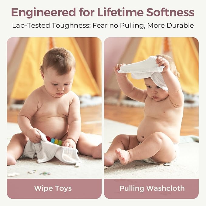 Momcozy Soft & Absorbent Baby Washcloths - 4 Layer Design| Medium Thickness| Premium Cotton for Newborns' Skin-Great for Bathing, Wiping & on-The-go Use, Shower Gift and Essential(5 Pack, 10x10 inch)