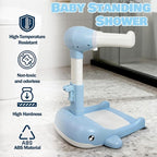 Baby Shower Stand Foldable Toddler Shower Standing Support with Anti-Slip Base Adjustable Infants Bath Support for 8-36 Months Portable Bath Helper (Upgraded-Whale)