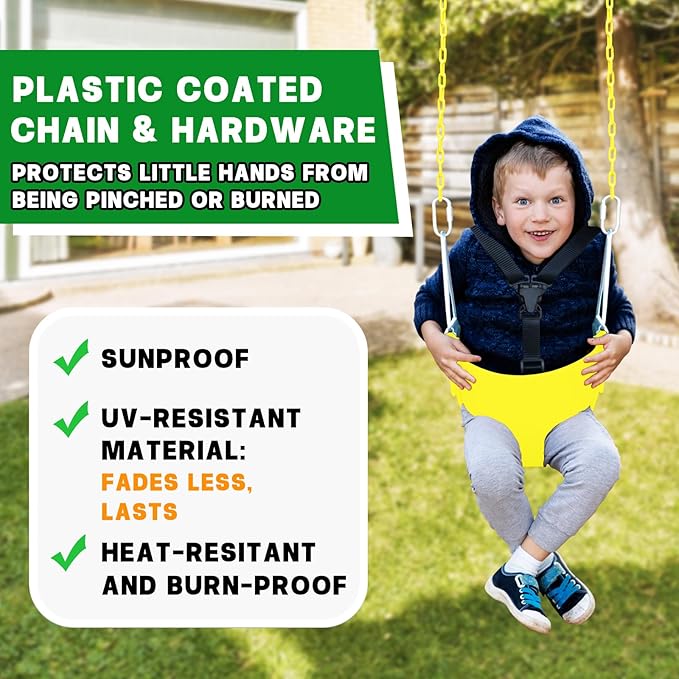 High Back Full Bucket Toddler Swing Seat with 3- Point Adjustable Safety Harness, 66 inch Detachable Chain,Suitable for Babies Aged 6-24 Months，Baby Swing for Swingset (Yellow)