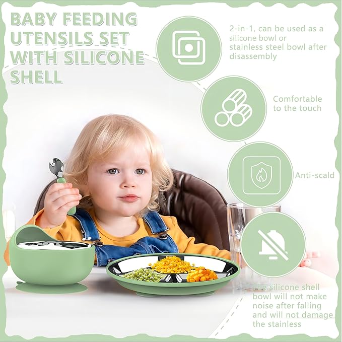 13 Pack Silicone Baby Feeding Set, BPA-Free Toddler Feeding Supplies, Include Suction Plates, Baby Bowls, Silicone Fork & Spoon, and More, First Stage Baby Dish Set - 6+ Months