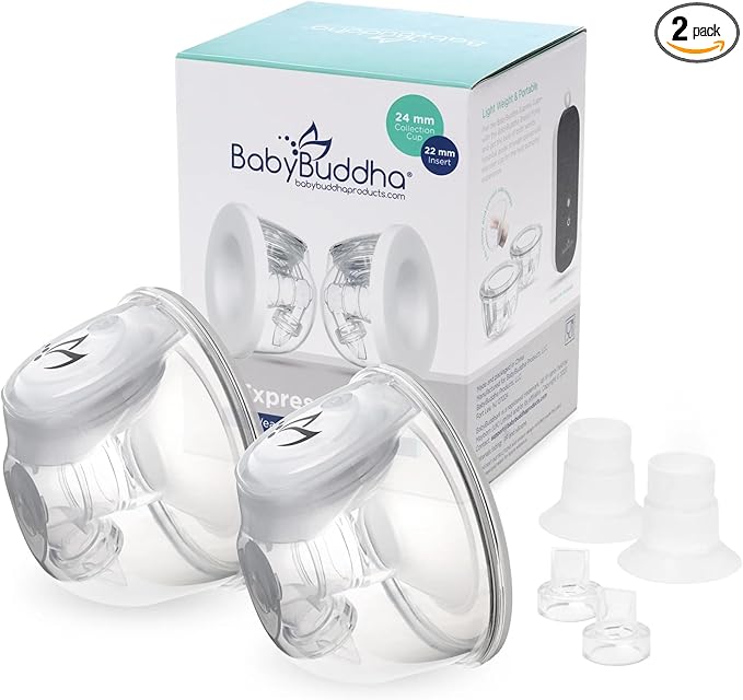 BabyBuddha Hands Free Milk Collection Cups for Breast Pump, 8 Fl Oz Each, Wearable Breastmilk Containers, Compatible with BabyBuddha Pump, Spill Resistant Design, Small Flange 22 to 24mm, 2 Pack