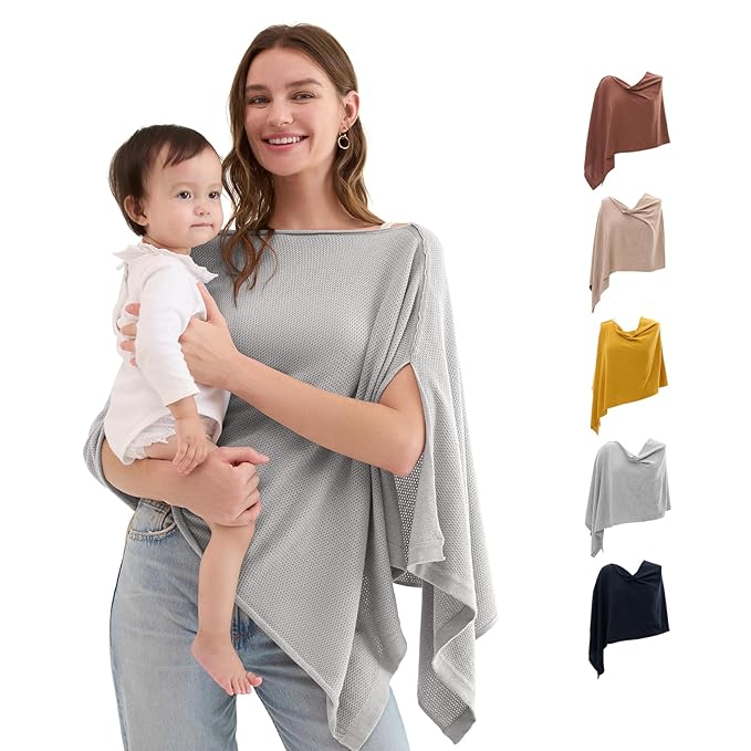 Momcozy Nursing Cover for Breastfeeding, Soft Privacy Poncho, Multi-Use Nursing Shawl, Portable Breast Feeding Covers for Women, Includes Laundry Bag (Grey)