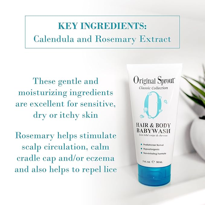 Original Sprout Baby Shampoo and Body Wash, Hypoallergenic Formula with Organic Calendula & Rosemary for Sensitive Hair & Skin, 32 oz. Bottle