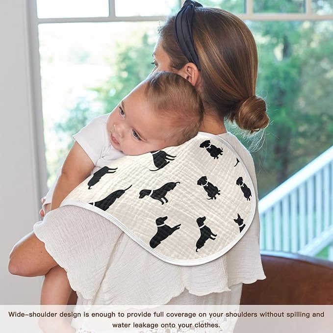 1 Pack Muslin Burp Cloths Dogs Beige Cotton Baby Burp Cloths Extra Absorbent and Soft Thick Burping Cloth for Newborn Babies 22x11 Inch