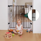 Babelio 34" Extra Tall Baby/Dog Gate with No Threshold Design Walk Thru Door, 26-43" Auto Close Safety Gate for Babies, Elders and Pets, Fits Doorways, Stairs, and Entryways, Black Wood Pattern