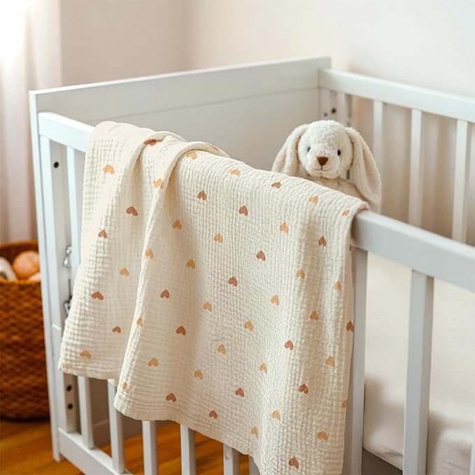 Heart Baby Blankets for Girls, Soft Nursery Minky Blankets with Muslin and Dotted Fleece Back 30x40 inches, Receiving Bed Quilt for Newborn, Infants, Toddlers