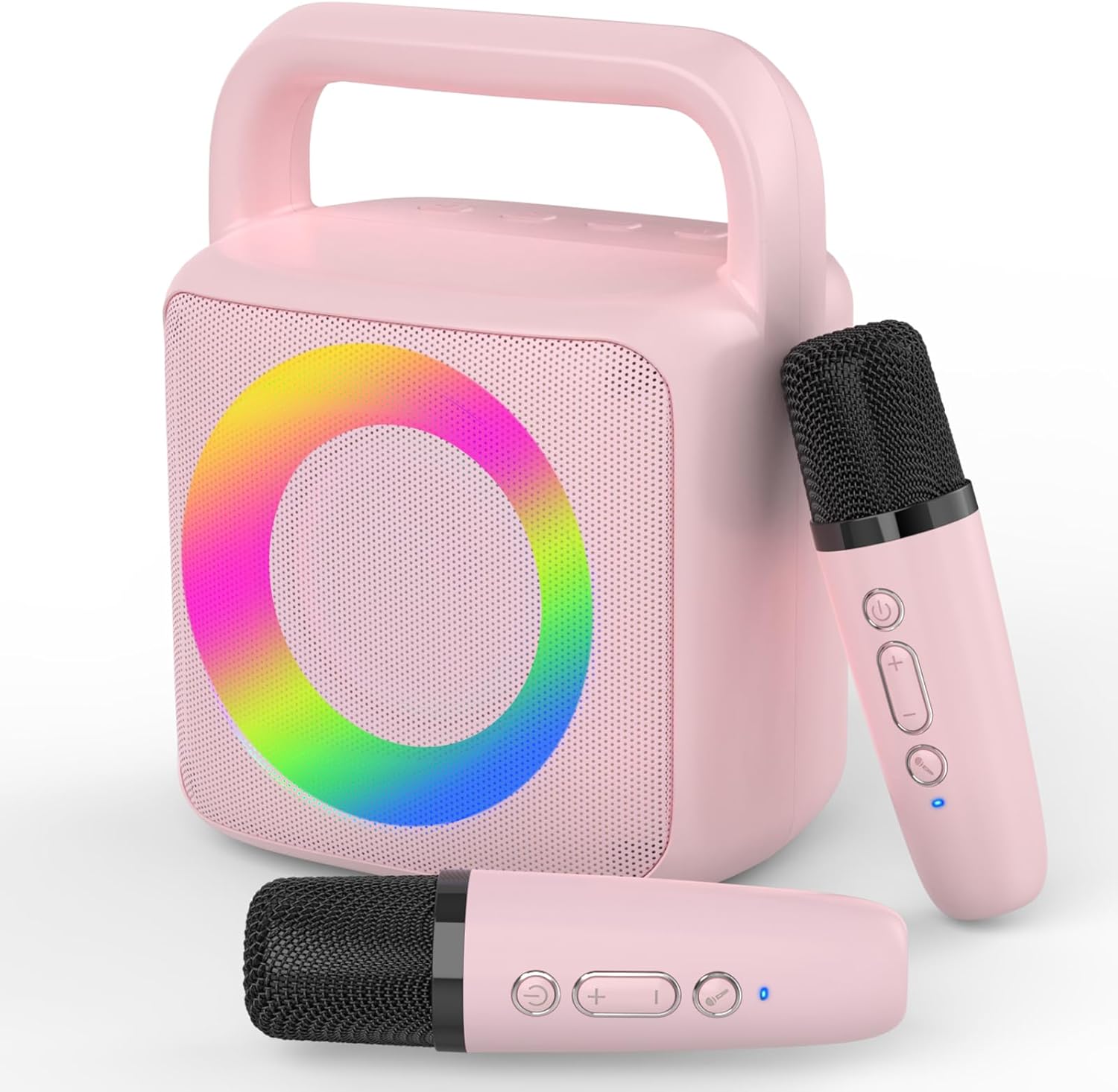 Karoke Machine with 2 Wireless Mics,Portable Karaoke Microphone Toys with Colorful Lights and Magic Voices for Camping Party, Birthday Gift for Boys Girls Teenages Adults