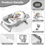 Collapsible Baby Bathtub for Newborns with Thermometer and Soft Floating Cushion Portable and Foldable Travel Baby Boy Bath Tub for Infants to Toddler 0-36 Month (Grey)