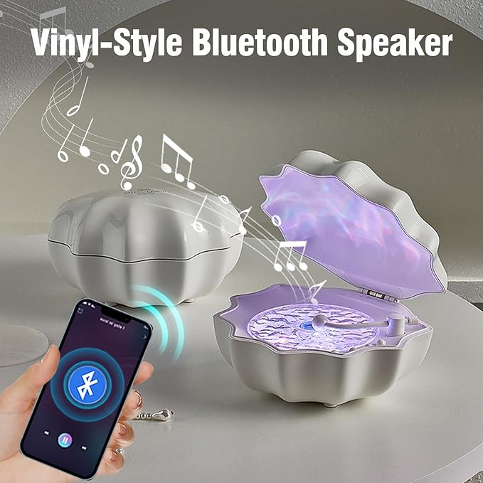 Northern Lights Projector, Night Light Projector for Bedroom Built-in Bluetooth Speaker, White Noise, Shell Night Light for Room Decor/Gift for Kids/Party/Music/Relaxation/Birthday (White)