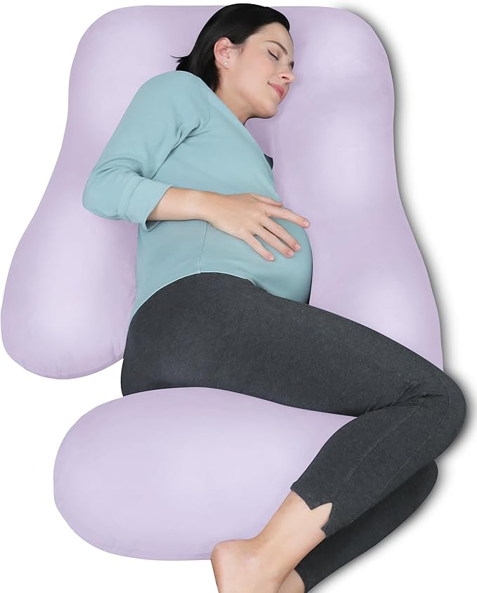 MOON PARK Pregnancy Pillows for Sleeping - U Shaped Full Body Maternity Pillow with Removable Cover - Support for Back, Legs, Belly, HIPS - 65 Inch - Purple