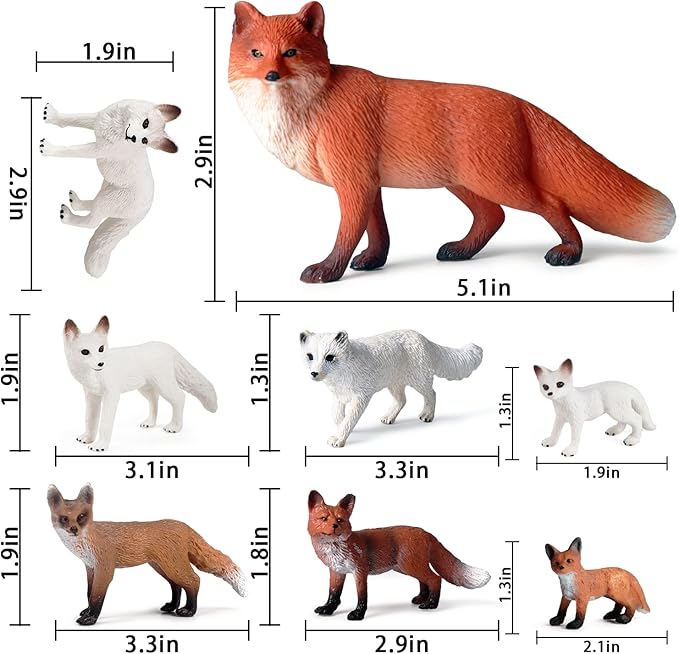 SIENON 8Pcs Fox Toy Figures Set, Miniature Arctic and Red Foxes Family Forest Woodland Animals Figurines Toys for Kids Educational Winter Diorama Chirstmas Birthday Party Gift Cake Decorations