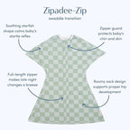 SleepingBaby Zipadee-Zip Transition Swaddle - Cozy Baby Swaddle Blanket with Zipper Convenience - Roomy Wearable Blanket for Easy Diaper Changes - Sea Green/Blue, Small (4-8 Month)