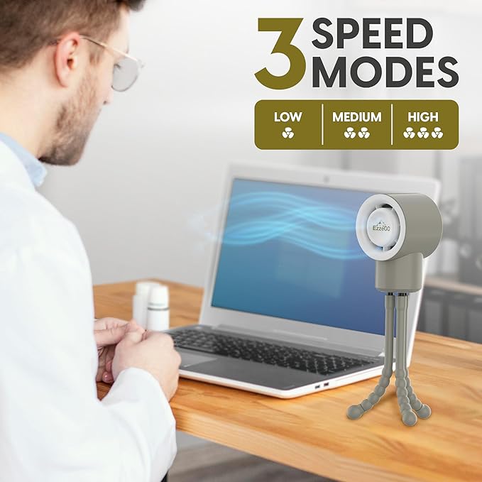 Portable Mini Travel Stroller Fan - Battery Operated, Clip On, Small, Handheld, Rotating, Rechargeable, Personal Fan with Flexible Tripod, 3 Speeds for Baby Crib, Bed Car, Seat Treadmill