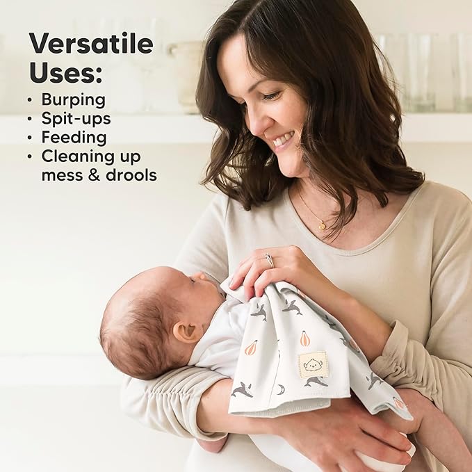 Organic Burp Cloths Baby Boy, Girl - 6-Pack Large Cotton Burping Cloths for Babies, Spit Up Rags, Super Absorbent, Ultra Soft Newborn Rag, Gender Neutral, Machine Washable, Durable (Marine Muse)