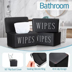 3 Pack Baby Wipes Dispenser Holder Wipe Container for Bathroom with Lid Toilet Tissue Paper Storage Refillable Box for Home Office Cars(Large,Black)