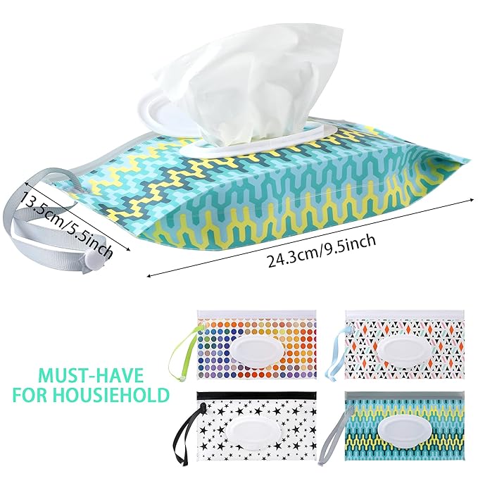 FEBSNOW 4 Pack Baby Wipe Dispenser, Portable Wet Wipe Holder Container, Reusable Wipes Dispenser Cases, Lightweight Travel Wet Wipe Pouch