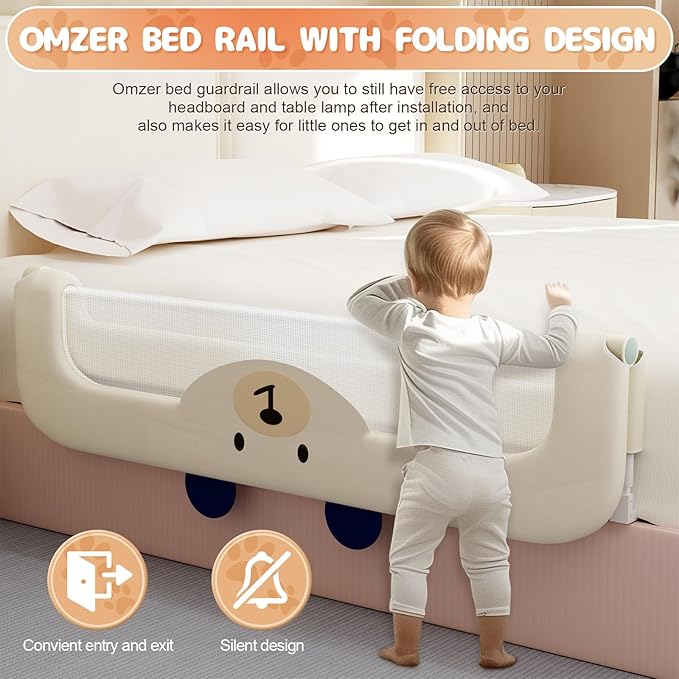 omzer Bed Guard Rail for Toddlers - 59'' Swing Down & Height Adjustable Bed Rail for Toddlers Baby Bed Rail Guard for Twin, Queen, King, Full Size