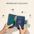 ALLIVE Rfid Passport Holder for Travel, Women & Men, Passport Cover Wallet with AirTag Hidden, Genuine Leather Passport Holder Essential for Business Travel, Airport Security (Lake Blue)