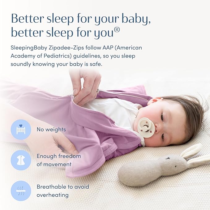 SleepingBaby Zipadee-Zip Transition Swaddle - Cozy Baby Swaddle Blanket with Zipper Convenience - Roomy Wearable Blanket for Easy Diaper Changes - Classic Lavender, X-Small (3-6 Month)