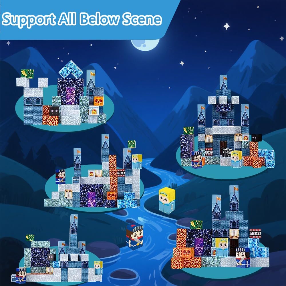 Magnetic Building Blocks for Kids, 100PCS Magnet Blocks Set, 3D Tiles Building Cubes Constructions Toys for Boys & Girls Ages 3+, STEM Sensory Educational Stacking Toy Gift for Toddlers