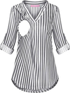 Joymom Maternity Rolled Long Sleeve Nursing Tops Tunic Blouses Breastfeeding