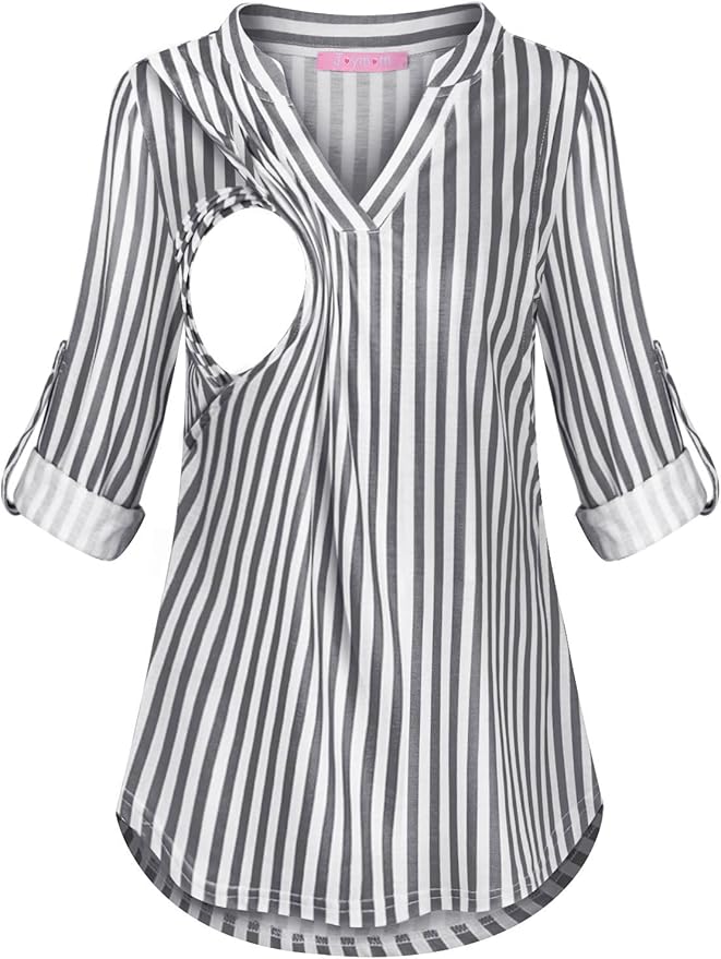 Joymom Maternity Rolled Long Sleeve Nursing Tops Tunic Blouses Breastfeeding