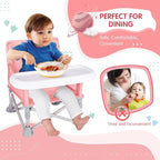 Portable Baby Booster Seat with Tray, Toddler Booster seat for Dining, Camping, Travel, Baby Beach Chair 6 Months to 3 Years Old Indoor Outdoor Use Pink
