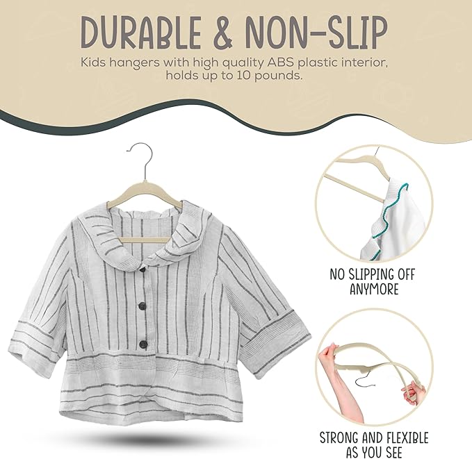 50 Premium Kids Velvet Hangers - 14" Non-Slip Clothes Hangers for Kids & Preteens - Ultra Slim, Space-Saving, Strong & Durable Hangers with 360° Swivel Hook - Ivory