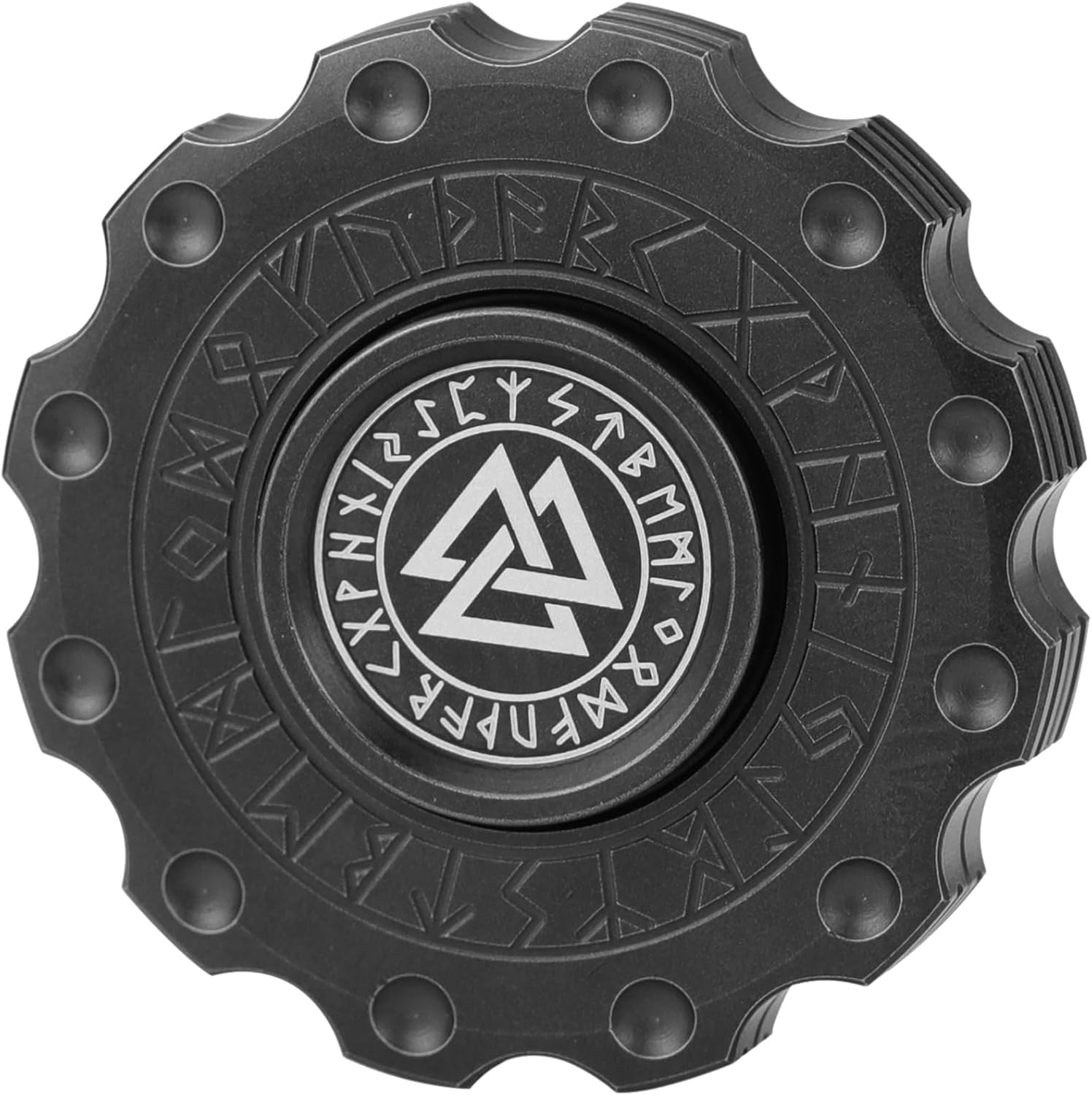 FREELOVE Metal Fidget Spinner Magnetic Slider, Viking Pirate Spinning Haptic Clicker, Heavy Stainless Steel Spin Clicky, Small Round Gear Click Gyro, Premium Silent Bearing, Adults Anxiety Cool, Black