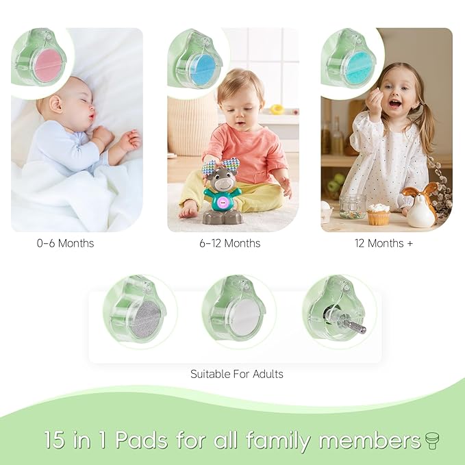 Baby Nail Trimmer Electric, 15 in 1 Baby Nail Clippers for Gentle Nail Care, Rechargeable Baby Nail File Electric with Light &15 Grinding Pads for Infant Toddler, Green