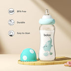 YOHKOH Natural Glass Baby Bottle with Natural Response Nipple, Newborn Anti-Colic Baby Bottles, Wide Neck Mushroom Cap Baby Bottle, Clear (8.8ounce (Pack of 4), Blue2)