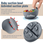 10 Pack Silicone Baby Feeding Set, Toddlers Led Weaning Feeding Supplies with Suction Baby Bowl Divided Plate Adjustable Bib Soft Silicone Spoon Fork, Infant Self Eating Utensil Set (Gray, Khaki)