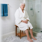 Teak Shower Bench-Solid Teak Wood Shower Chair with Storage Shelf, Stable Non-Slip Bathroom Stool for Elderly & Recovery, Heavy Duty Shower Seat for Inside Shower & Tub Safety 14 inch