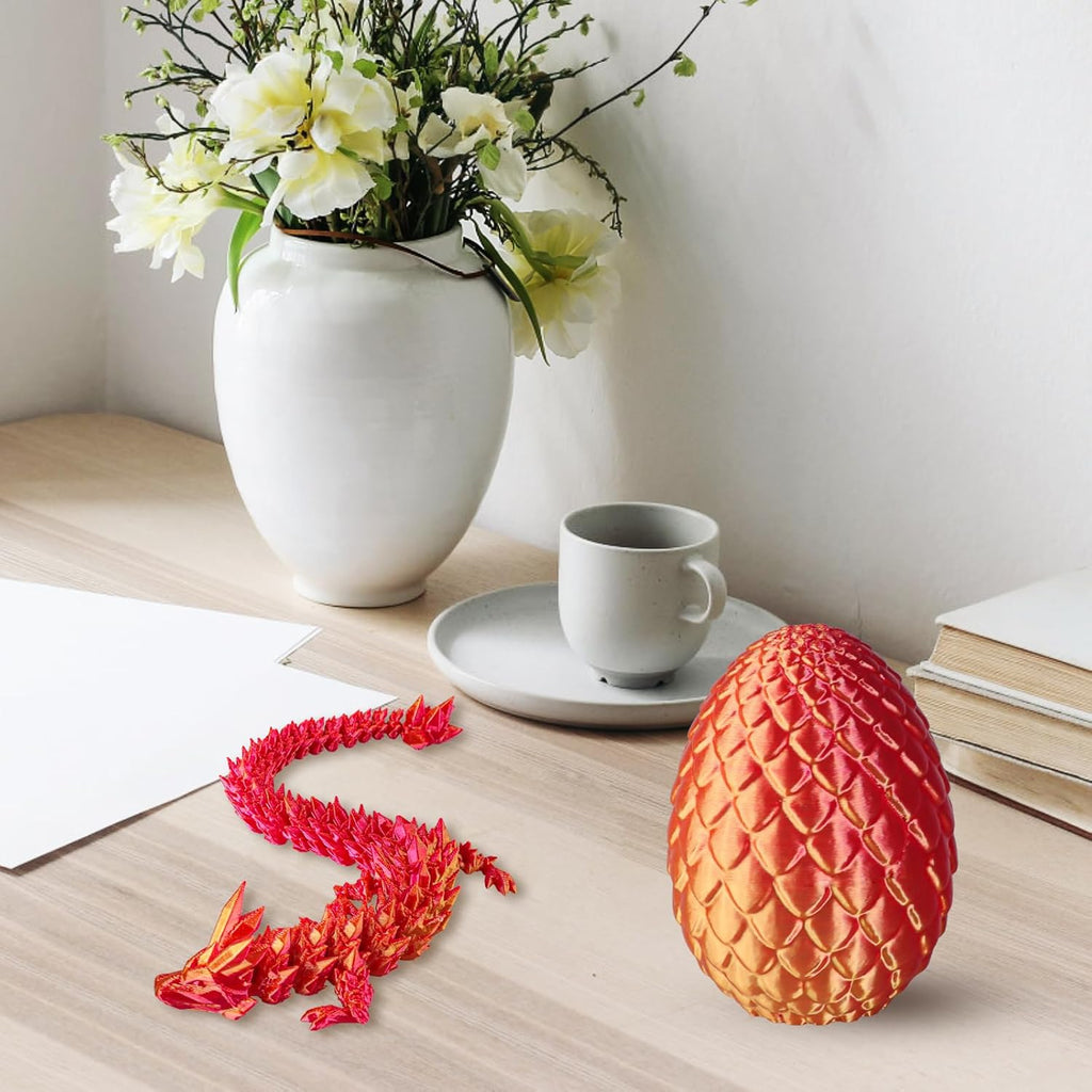 3D Printed Dragon Egg - Dragon Fidget, Crystal Dragon Articulated, Dragon Egg Decor 3D Printed Gift for Birthday for Home/Office Desktop Decor（Red）