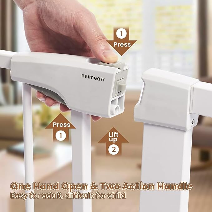 Mumeasy Baby Gate Extra Wide, 29.5"- 51.5" Pressure Mounted Dog Gate with Walk Through Door, Auto Close Pet Gate for Stairs,Doorways,House