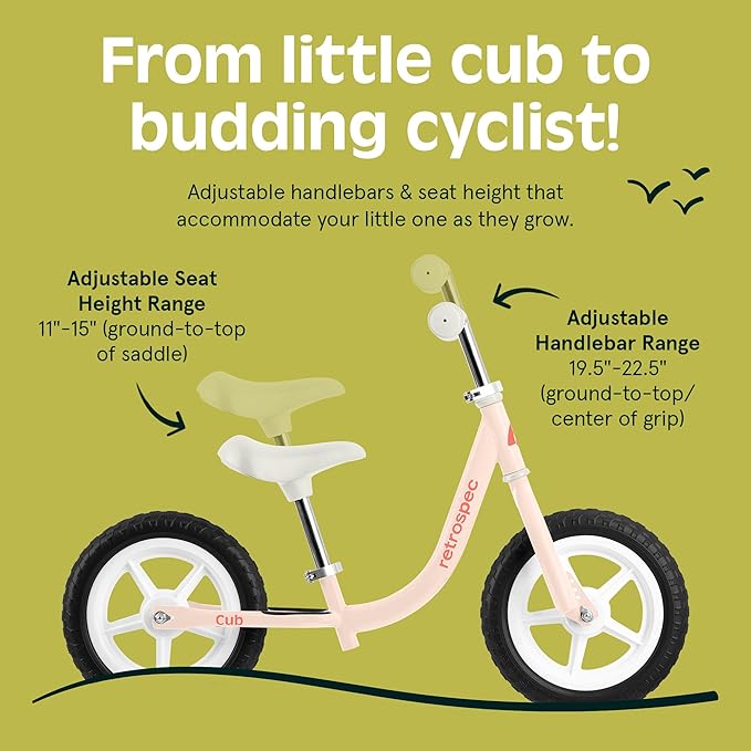 Retrospec Cub Toddler 12" Balance Bike, 18 Months - 3 Years Old, No Pedal Beginner Kids Bicycle for Girls & Boys, Flat-Free Tires, Adjustable Seat, & Durable Frame