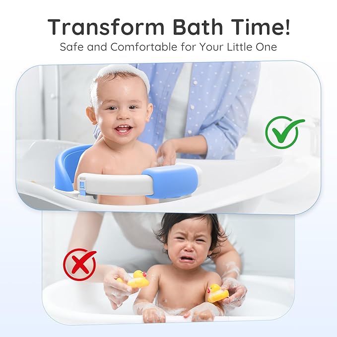 Baby Bath Seat Baby Bathtub - with Strong Suction Cups and 360° Surround Support – Easy Release, Non-Slip Cushion, Lockable Armrests – Infant Bath Chair for Babies 6-24 Months, Blue