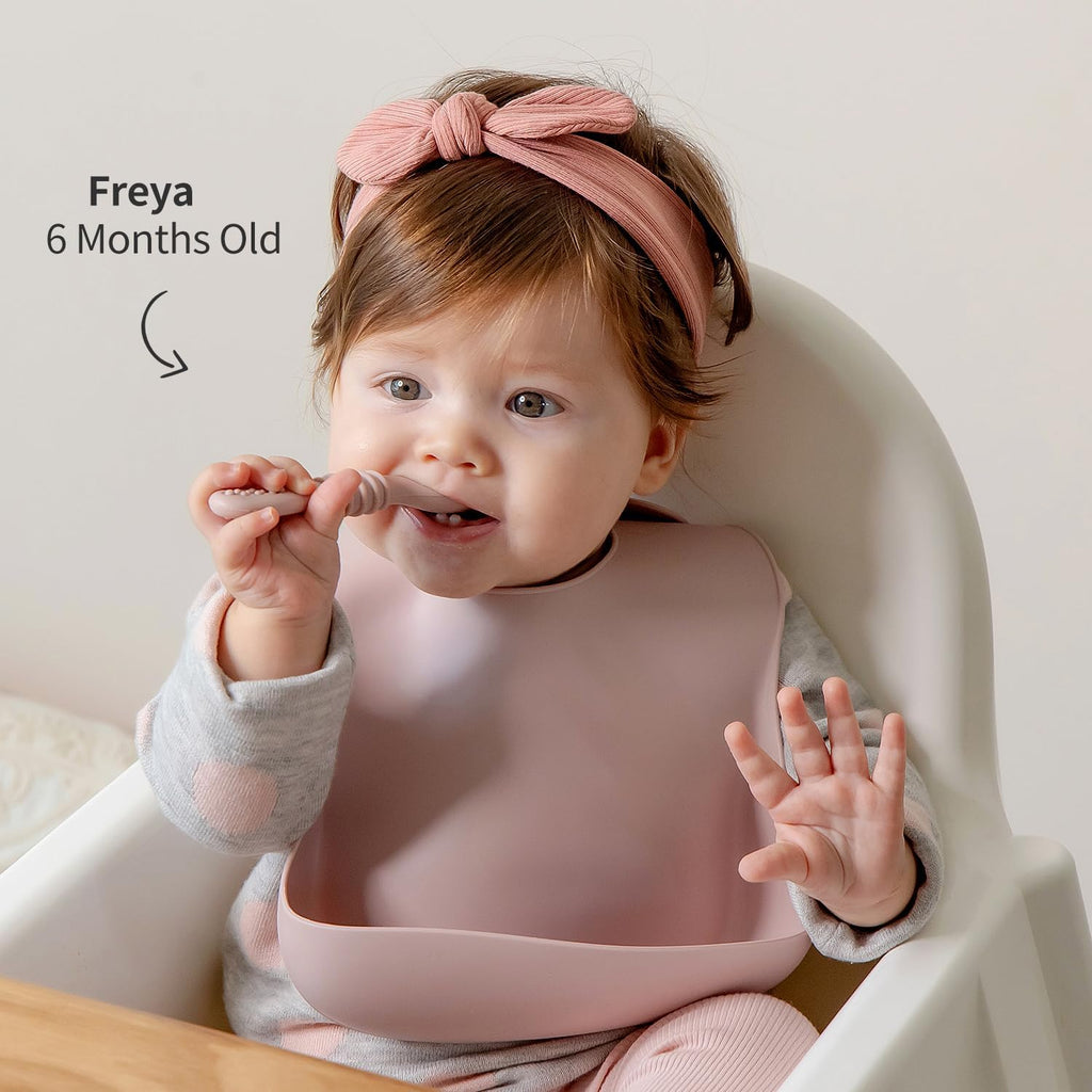 SAMiGO Silicone Baby Bowl and Spoon Set with Suction and Lid, First Stage Self Feeding Essentials, Food Bowl for 6+ Months